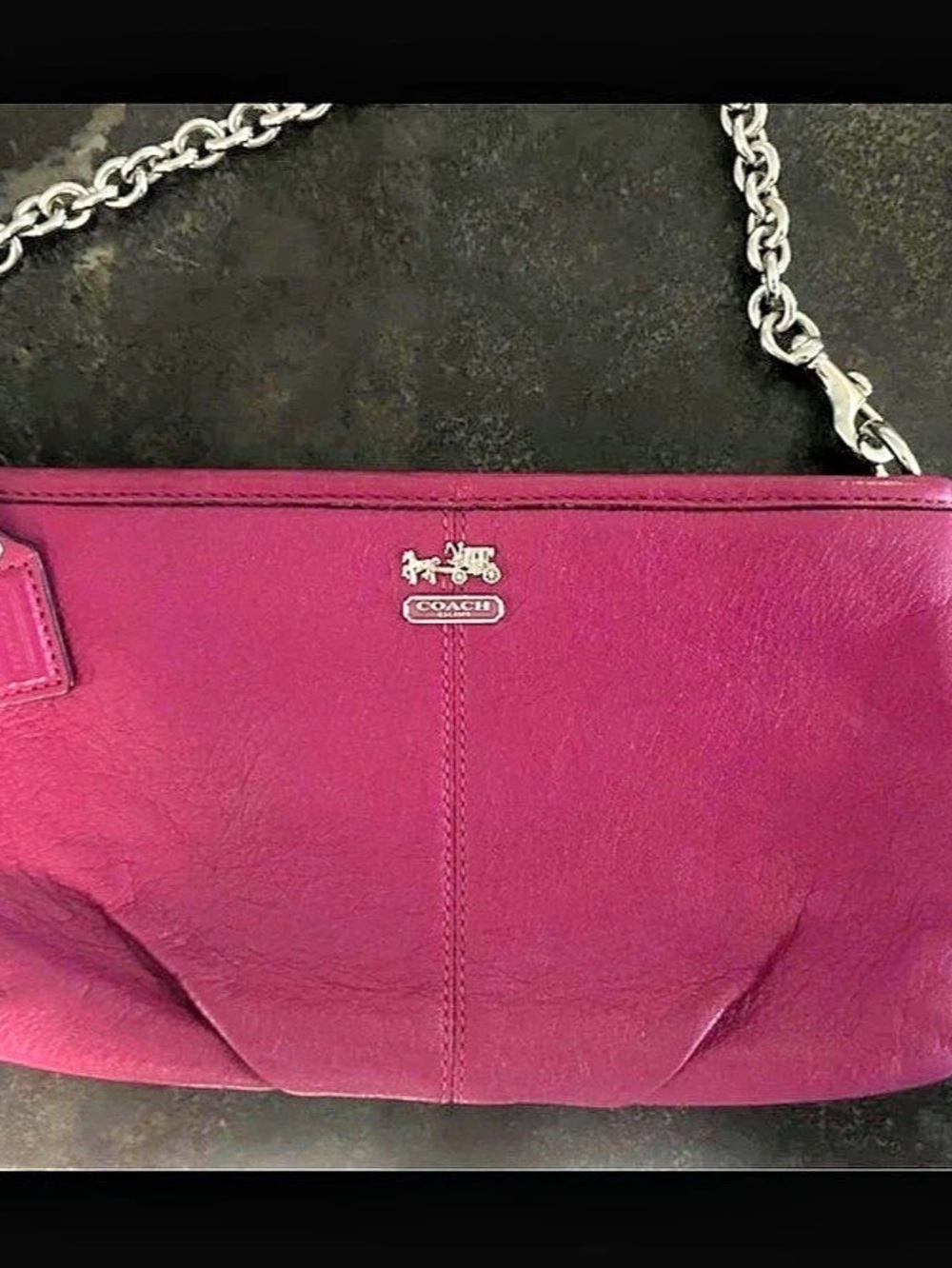 Coach Fuchsia Pink Leather Shoulder Bag Silver Chain Strap NWOT
